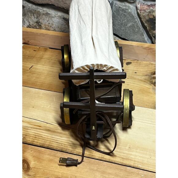 Vintage Wooden Hand Made Wagon Table/Night light lamp. Covered. Western. Handle - Picture 3 of 7